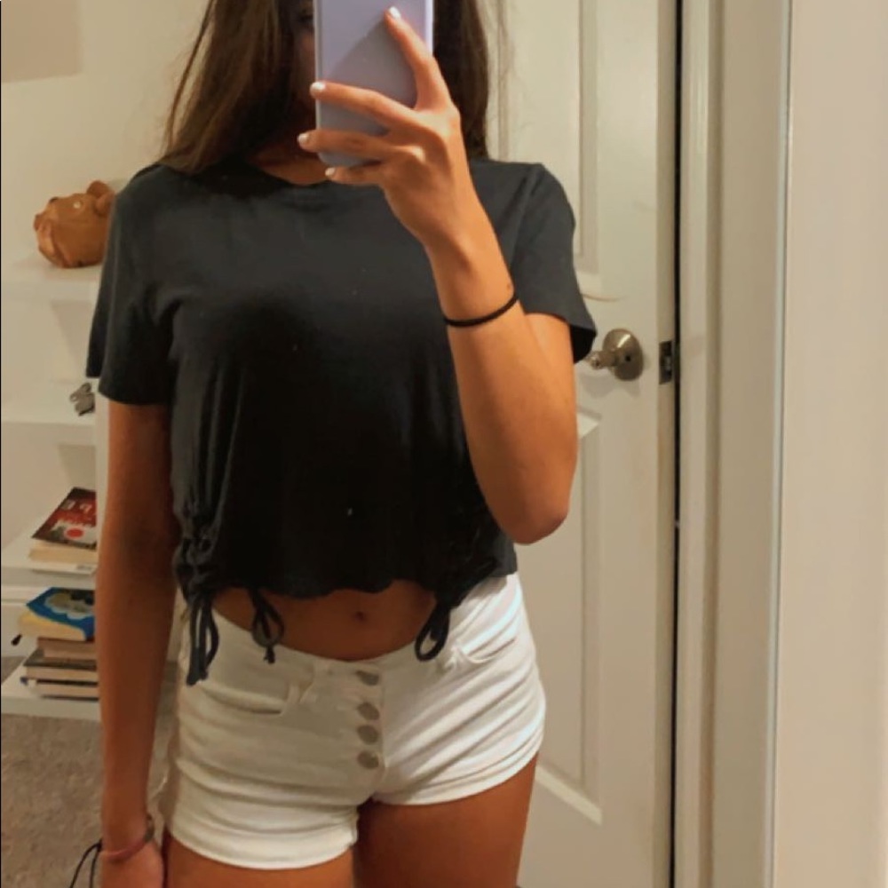 Dark Gray Tie Sinched Crop Top